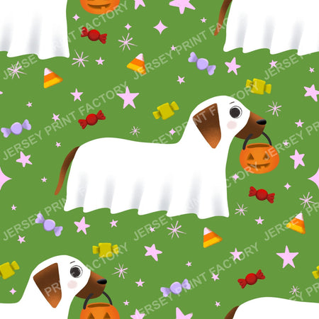 Trick Or Treat Dachshund Dog Halloweenie – Candy Toss On Bright Green
