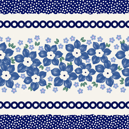 Polish Pottery Forget Me Knot Boquet Floral Stripes With Mosquito Dots On Stoneware Ivory