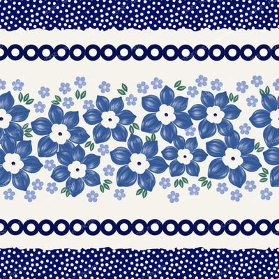 Polish Pottery Forget Me Knot Boquet Floral Stripes With Mosquito Dots On Stoneware Ivory