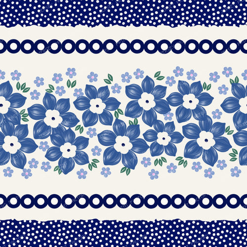 Polish Pottery Forget Me Knot Boquet Floral Stripes With Mosquito Dots On Stoneware Ivory