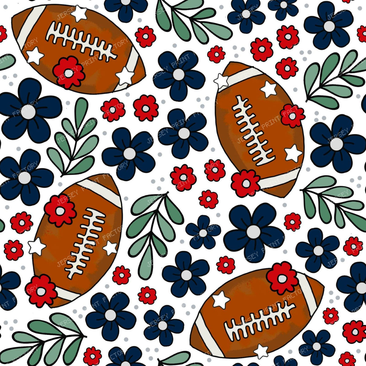 Football Floral in Navy and Red