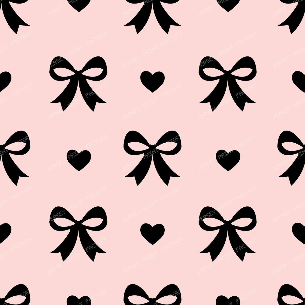 Bow Pattern, Coquette Bow, Ribbon, Cute Bow, White Bow, Hearts, Black — Pink and Black 1