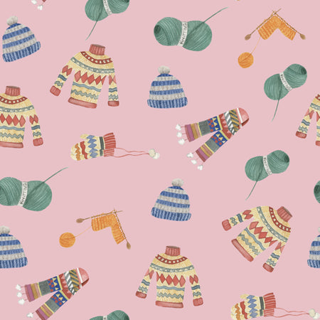 Cozy Pink Pattern and Pastel Winter Elements