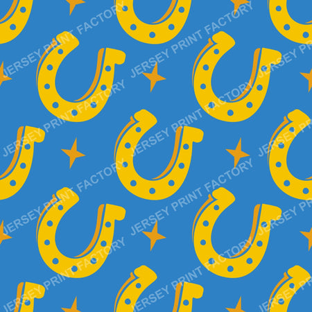 Lucky Horseshoe Pattern. Western Ranch Rustic Equestrian Design. Blue.