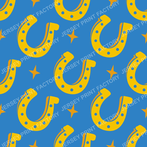 Lucky Horseshoe Pattern. Western Ranch Rustic Equestrian Design. Blue.