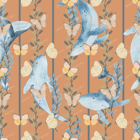 2026 PJP 100 — 11 Blue Humpback Whales and Butterflies Striped Pastel - Terracotta