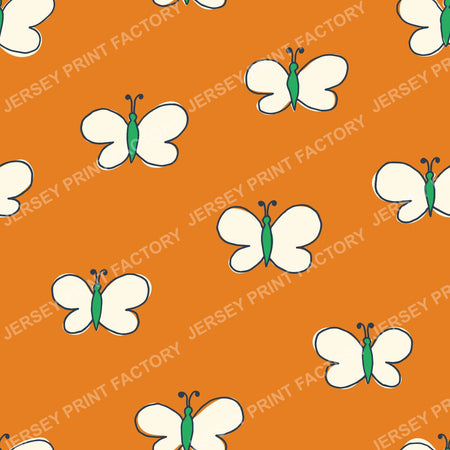 Retro Folk Art Butterflies Terracotta Cream