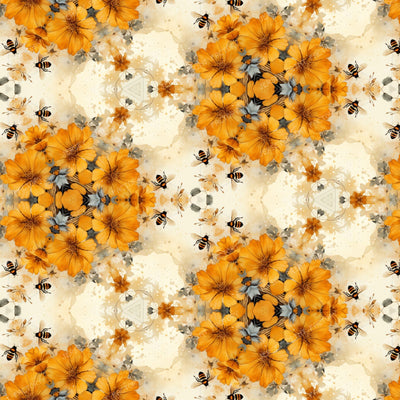 Abstract Rocky Mountain Wildflower and Bee Watercolor Fabric Printing