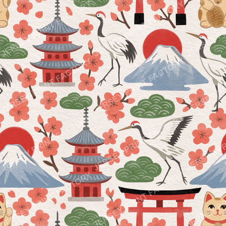 Springtime Japan in Traditional Colours on Off White