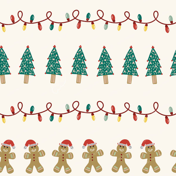 Gingerbread Christmas Lights and Trees - Whimsical Holiday Pattern
