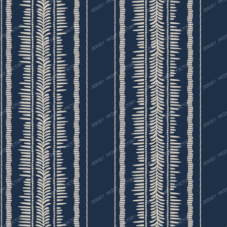 Betsy   French Provincial Leaf Stripe   Cream & Pale Beige — Navy