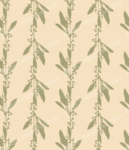 Minimalist Botanical Stripes with Leaves - Green on Cream