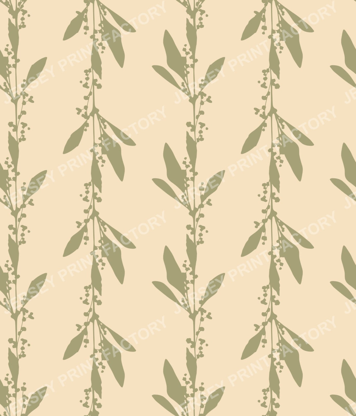 Minimalist Botanical Stripes with Leaves - Green on Cream