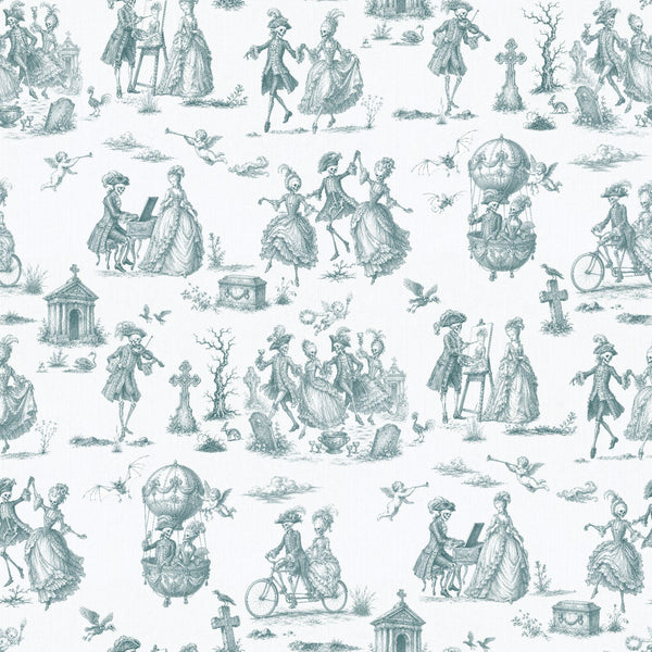 DANSE MACABRE TOILE - DEEP PETROL ON IVORY
