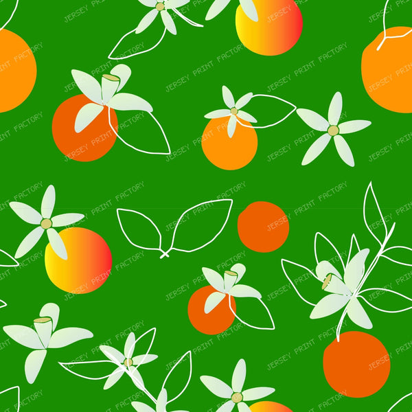 Mediterranean Oranges and White Blossoms on Green