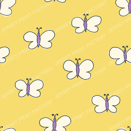 Retro Folk Art Butterflies Butter Yellow