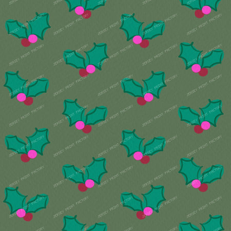 Christmas Holly on Purple — Muted Green