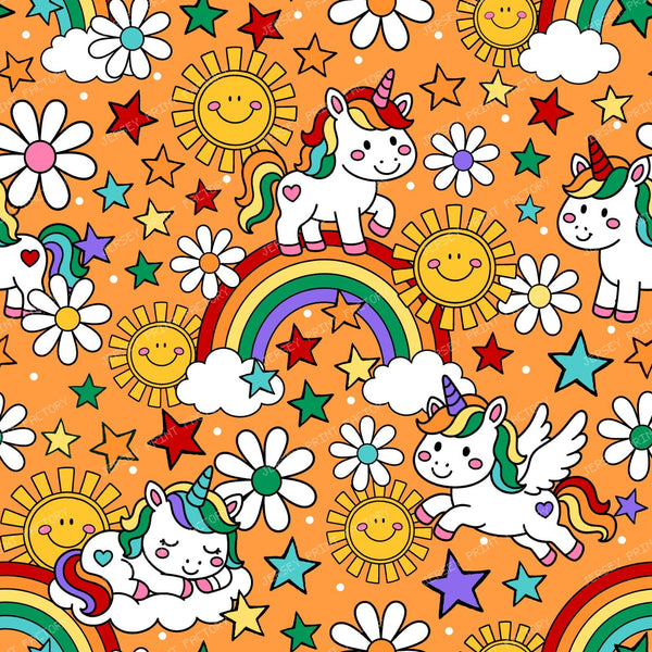 Unicorns Sunshine and Rainbows in Orange