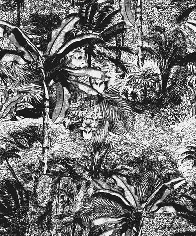 Dramatic Charcoal Black and Chalk White Vintage Tropical Pattern