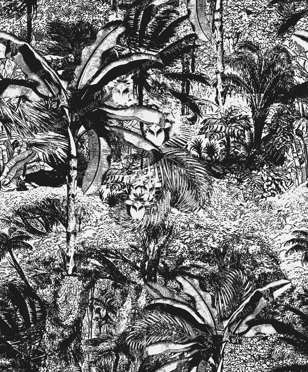Dramatic Charcoal Black and Chalk White Vintage Tropical Pattern