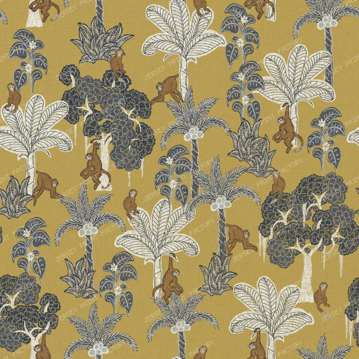 Tropical Monkey Palm Tree Botanical — Mustard Yellow