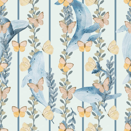 2026 PJP 100 — 08 Blue Humpback Whales and Butterflies Striped Pastel - Grey Green