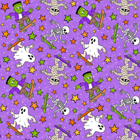 Halloween Skateboarding Monsters Skeletons Ghosts Mummies Purple