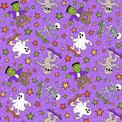Halloween Skateboarding Monsters Skeletons Ghosts Mummies Purple