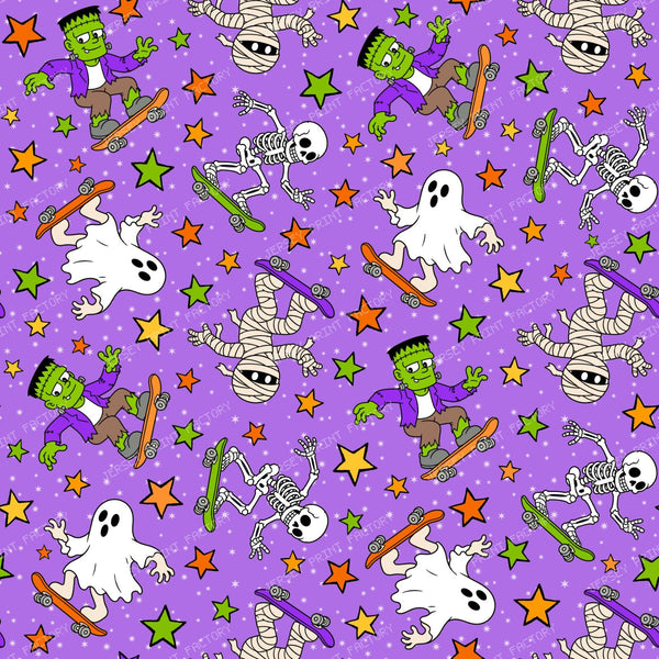 Halloween Skateboarding Monsters Skeletons Ghosts Mummies Purple