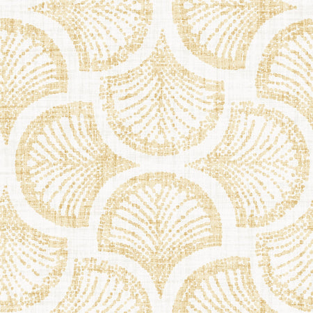 Art Deco Ginkgo Leaf Scallop Fan Gold Mustard and Ivory