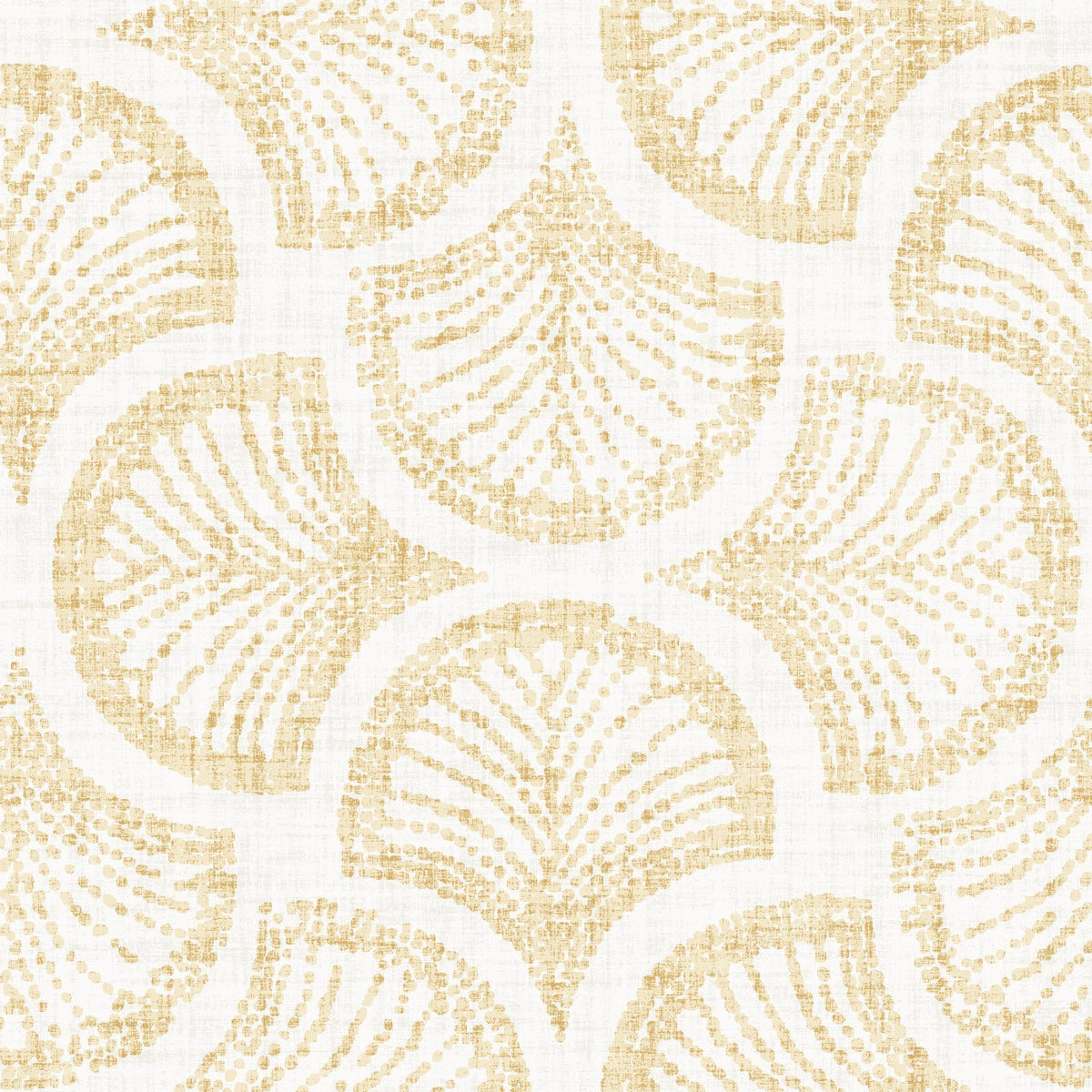Art Deco Ginkgo Leaf Scallop Fan Gold Mustard and Ivory