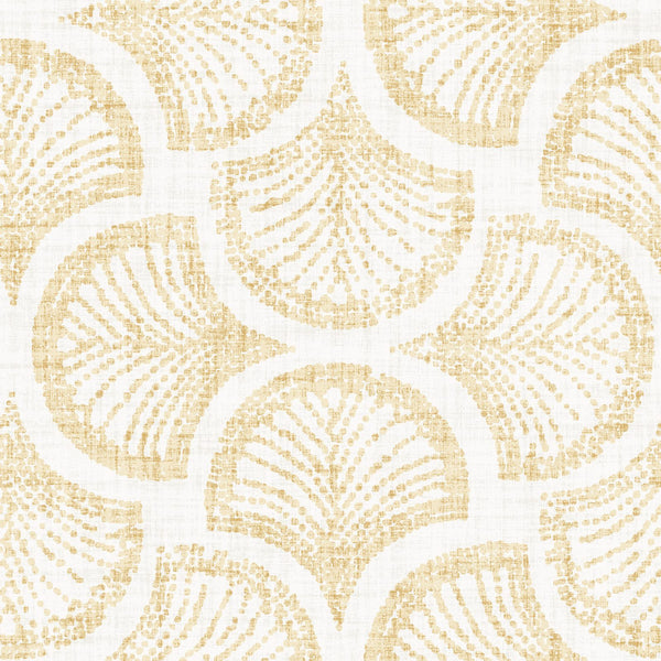 Art Deco Ginkgo Leaf Scallop Fan Gold Mustard and Ivory