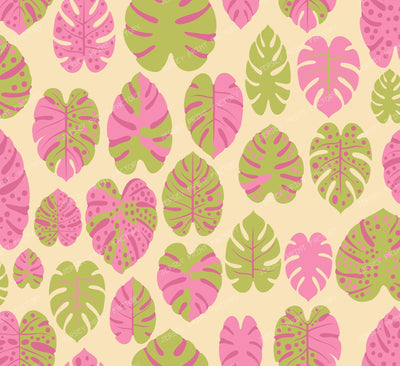 Monstera leaves with dots and colorblocking — Green, pink