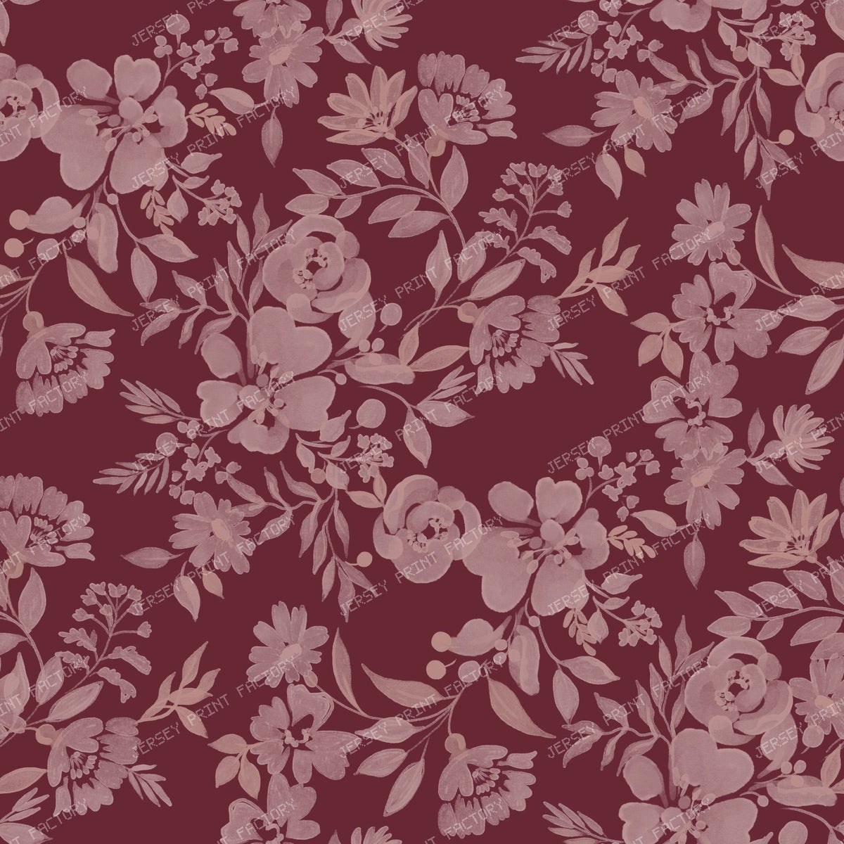 Bella   Watercolour Tonal Floral   Beige — Deep Burgundy Red