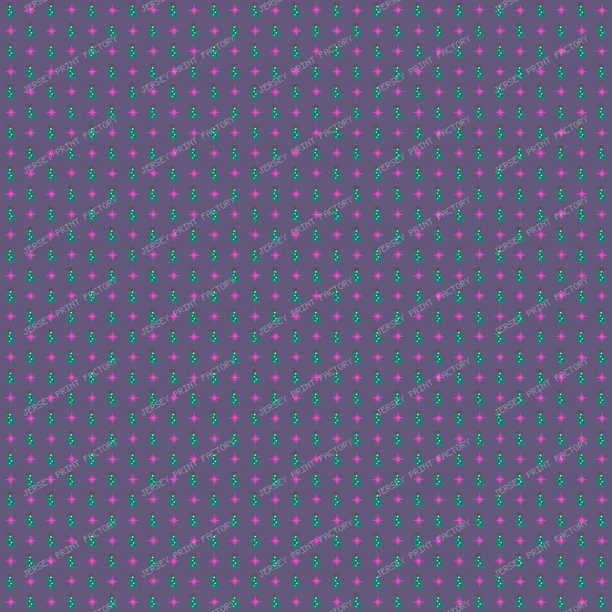 Whimsical Winter Mistletoe and Pink Stars on Muted purple
