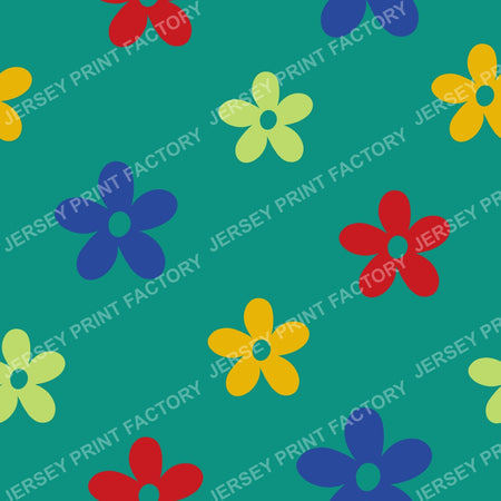 Bright simple flowers on Green
