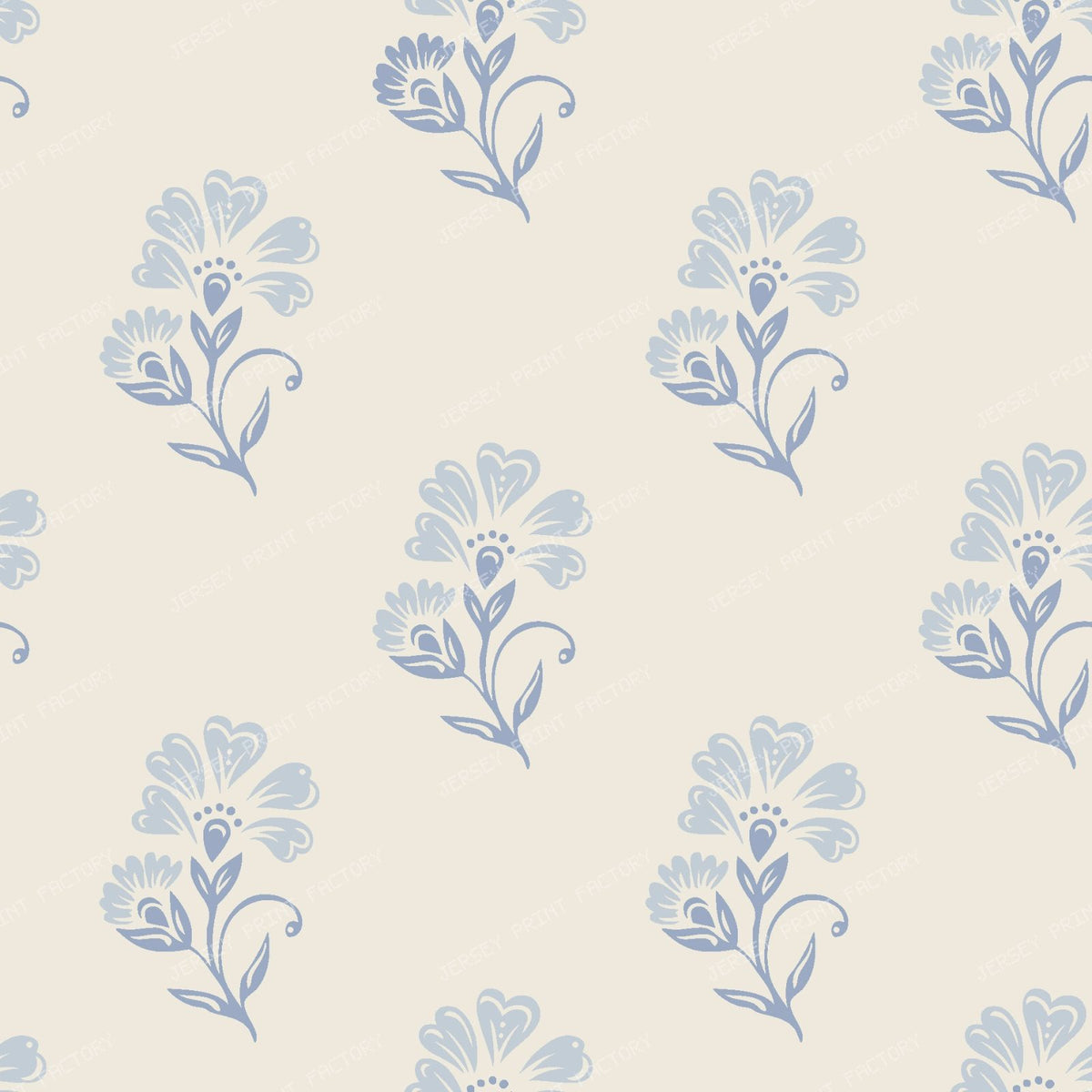 Beatrice   3 Colour Block Print Floral   Cream & Blue