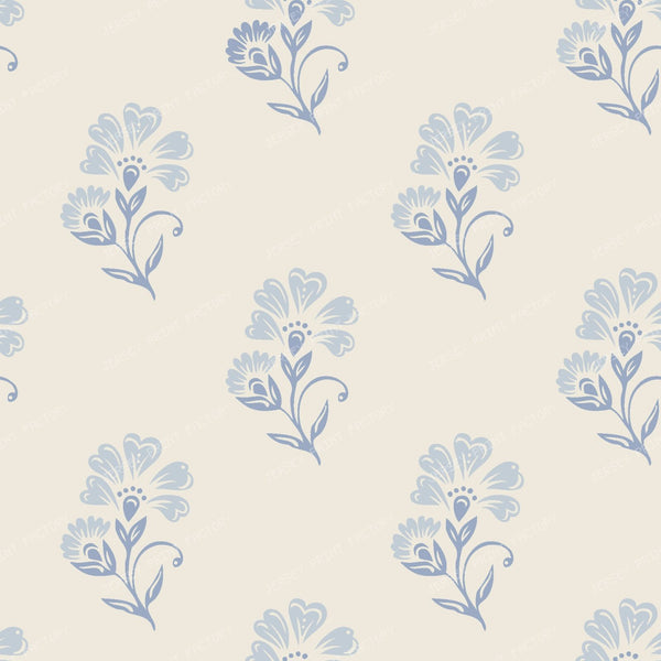 Beatrice   3 Colour Block Print Floral   Cream & Blue
