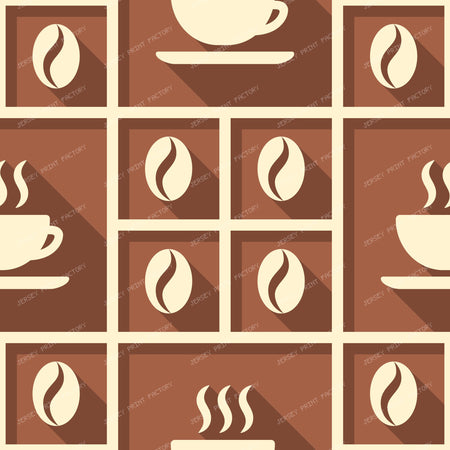 Coffee Cup and Coffee Beans Long Shadow Pattern Ivory Brown