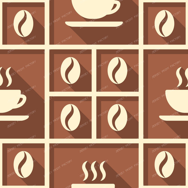 Coffee Cup and Coffee Beans Long Shadow Pattern Ivory Brown