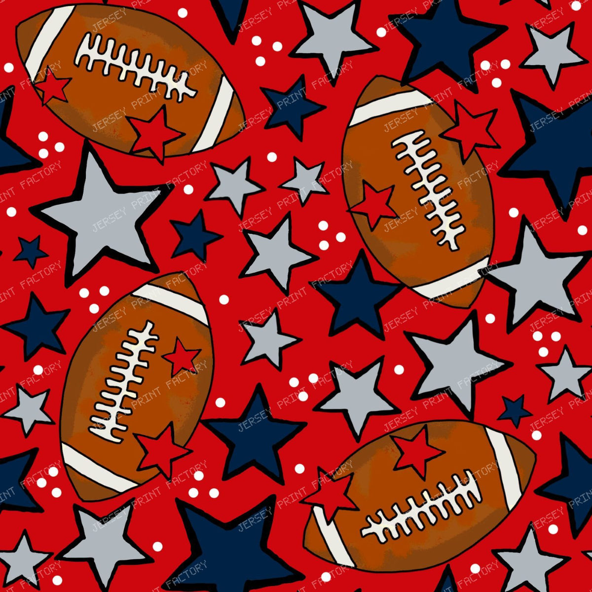 Footballs and Stars in Navy and Red