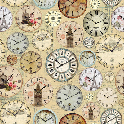Vintage Antique Clocks with Paris and London Travel Collage and Steampunk Charm - Beige — Sand