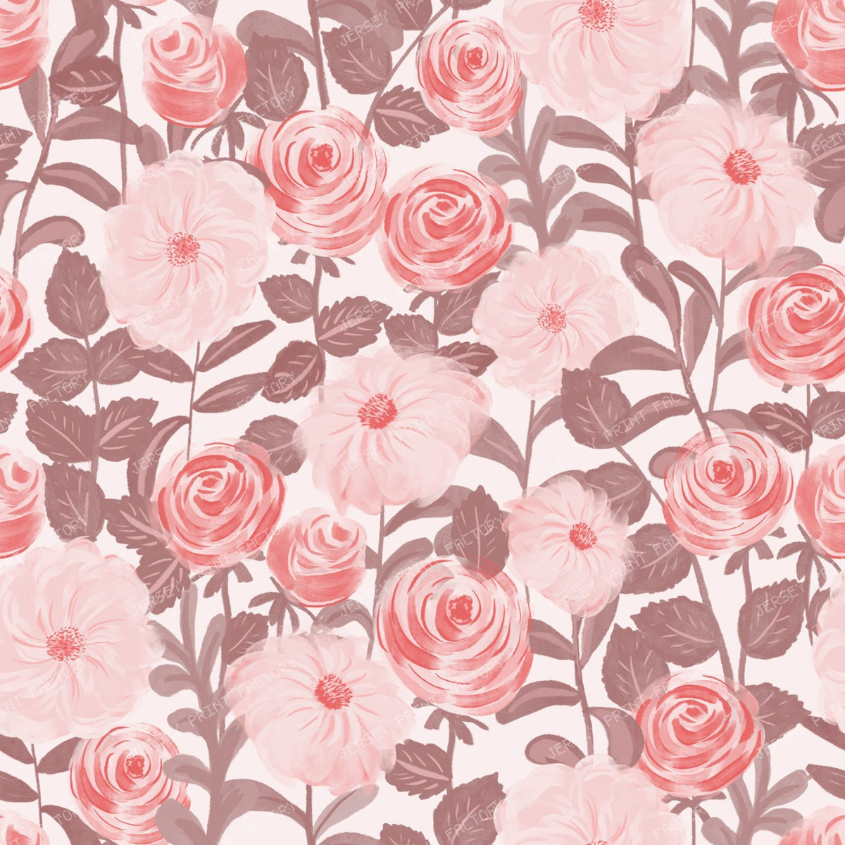 Blush Pink Rose Garden Florals in Dusty Mauve