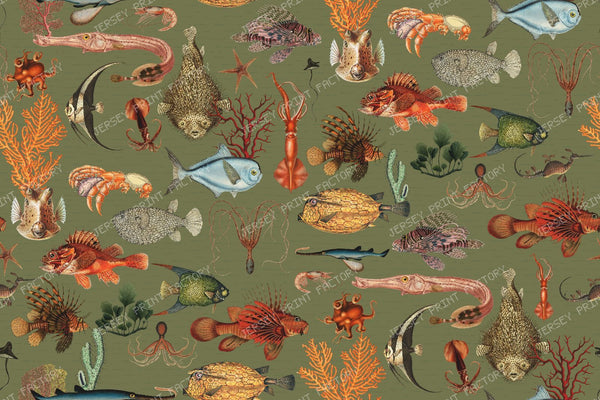 Vintage Underwater World with Tropical Fish Coral and Exotic Sea Creatures - teal — Sage