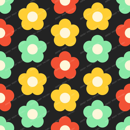 Simple Flowers Retro Pattern Multicolor on Black
