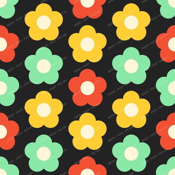 Simple Flowers Retro Pattern Multicolor on Black