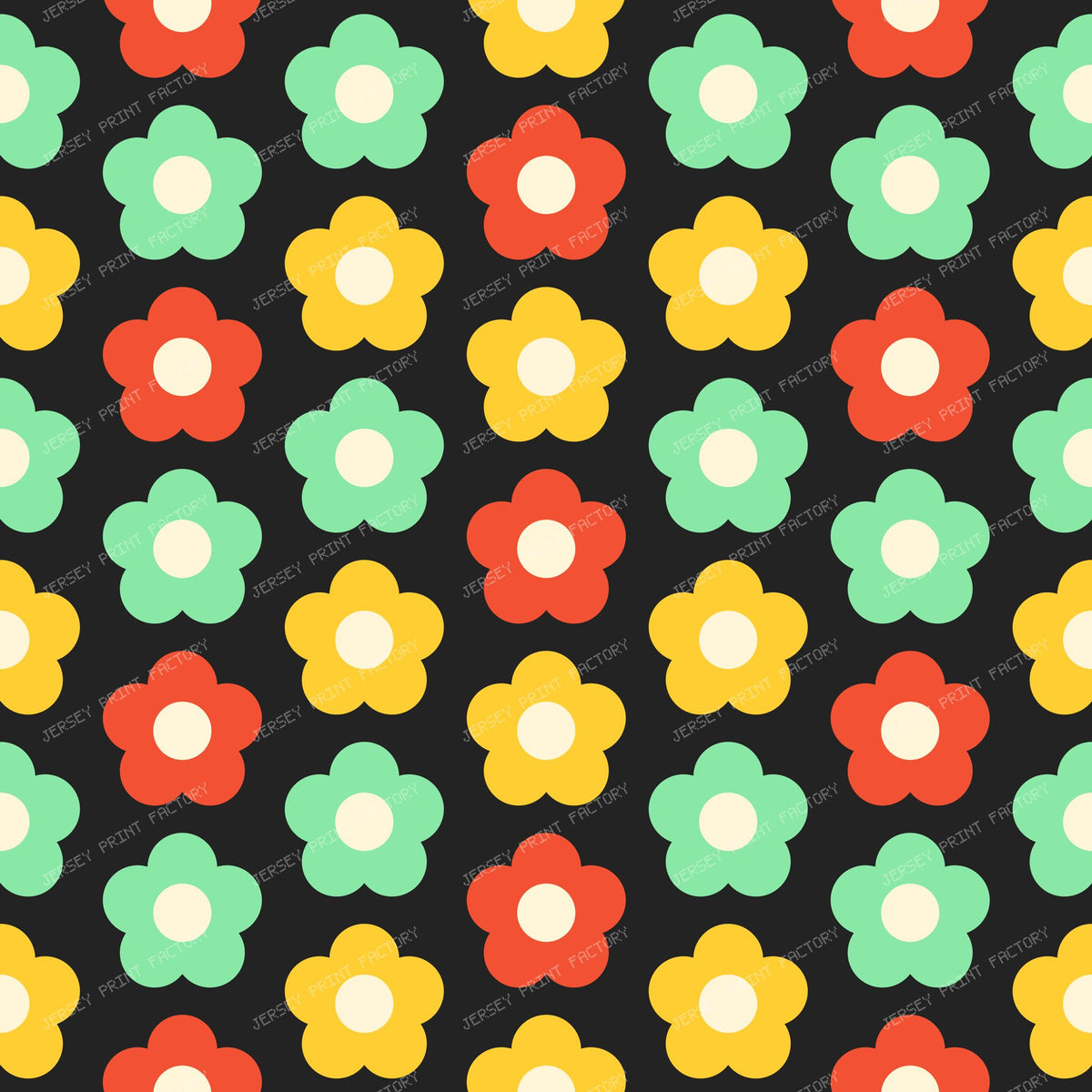 Simple Flowers Retro Pattern Multicolor on Black