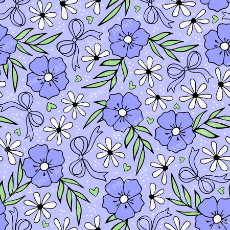 Coquette Meadow Wildflower Floral In Periwinkle On Lavender