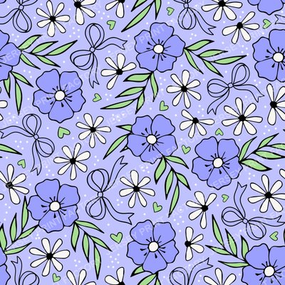 Coquette Meadow Wildflower Floral In Periwinkle On Lavender