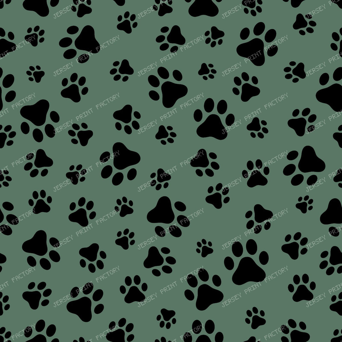 Pattern Of Paws, Dog Paws, Black and White — Green 16